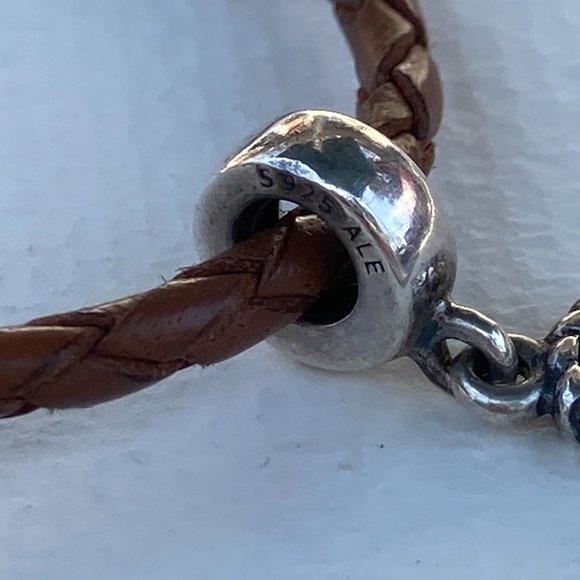 Pandora brownish leather bracelet with  16" sterling silver charm. - Picture 2 of 13